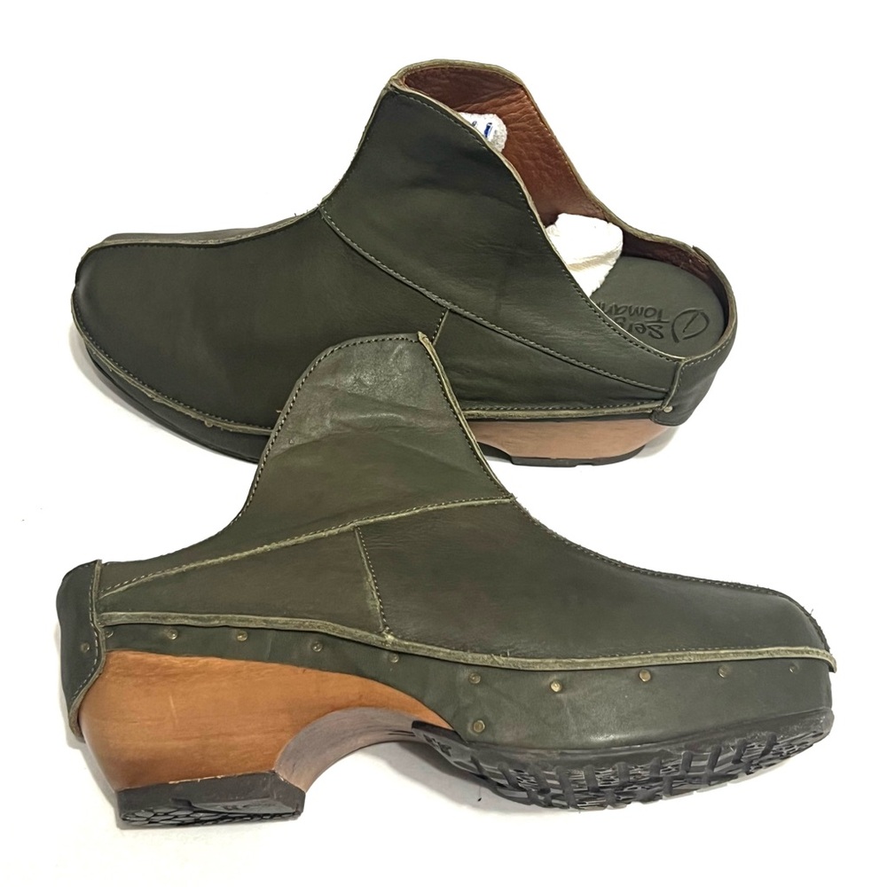 Sergio Tomani Leather Clogs Florida Verde Size 37(6.5) - Picture 7 of 14